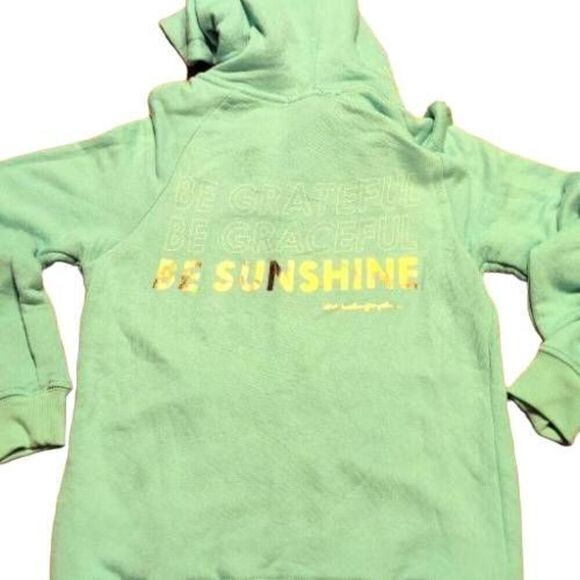 SPIRITUAL GANGSTER GREEN ZIP UP HOODIE GOLD FOIL BE GRATEFUL BE SUNSHINE JR S/10 - Picture 1 of 13